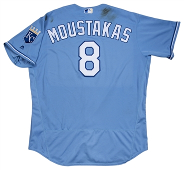 2017 Mike Moustakas Game Used & Photo Matched Kansas City Royals Alternate Jersey Used On 8/6/2017 For Career Home Run #112 (MLB Authenticated & Resolution Photomatching)